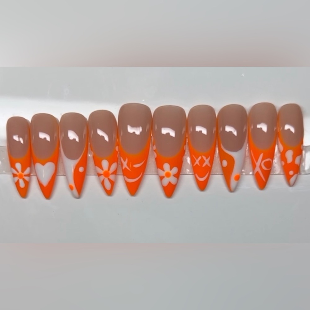 Orange French press on nails